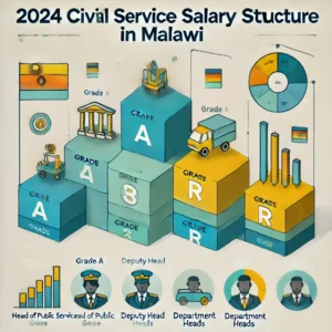 DALL·E 2024 09 29 05.25.10   Create an improved, visually clear infographic showing Malawi's 2024 Civil Service Salary Structure. Display the salary grades from Grade A (highest)